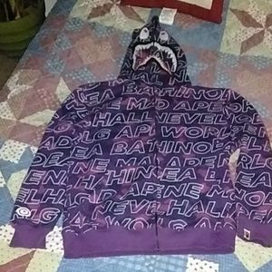 BAPE text camo shark zip up hoodie